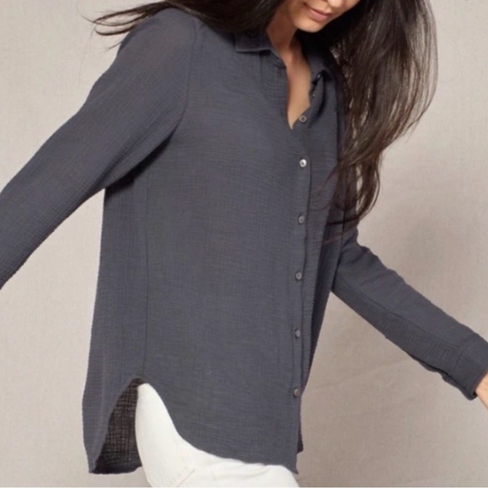 Outerknown Costa Button Down Shirt Gray Medium Gauze